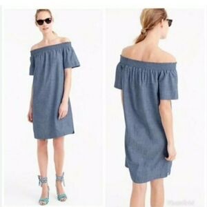 J. CREW Off The Shoulder Smocked Chambray Dress Size 4